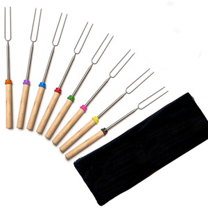 Hot bán tre gỗ xử lý Marshmallow BBQ xiên thép không gỉ BBQ thanh telescoping Marshmallow rang gậy - Product Image 1