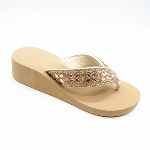 Tongs à semelles compensées pour femmes, chaussures d'été brillantes de strass - Product Image 2