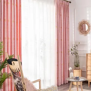 New Arrival Pink Curtain Modern Thermal Insulated Floral Jacquard Polyester Curtains For Girls Bedroom