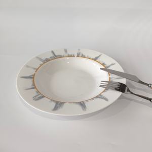 Assiettes à dîner en céramique à motif de feuilles tropicales très vendues - Vaisselle botanique moderne avec bordure dorée pour la maison et le <span class=keywords><strong>caf</strong></span>é - Product Image 5