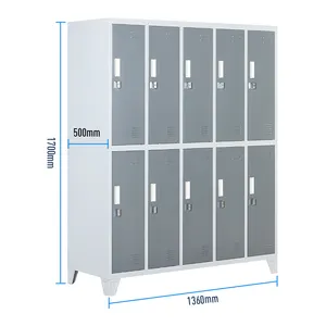 New design Colorful Metal Office Furniture Metal for Sports Gym Locker With Feet Gray 10 Compentent Door Storage Cabinet
