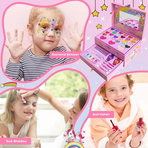 Jouets pour filles EPT, jeux de simulation, jouets cosmétiques, trousse de maquillage à 2 étages, trousse de beauté violette, fard à paupières, vernis à ongles pour kit de maquillage - Product Image 5