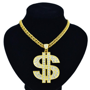 Collana da Uomo Punk Hip Hop Placcata Oro 18k con Diamanti di Cristallo, Ciondolo a Forma di Simbolo del Dollaro con Strass, Gioielli - Product Image 6