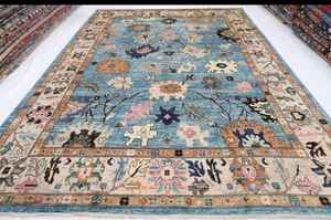 Tapis d'Accent Bleu Indien Oushak Authentique en Coton Noué à la Main Grand Rectangle Taille Personnalisable pour Décor Abstrait de Couloir de Chambre - Product Image 2