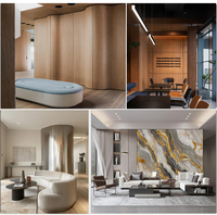Panneau mural en bambou et charbon de bois SPC imperméable avec bordure de plinthe en PVC assortie |   Design européen moderne pour l'intérieur des appartements d'hôtel