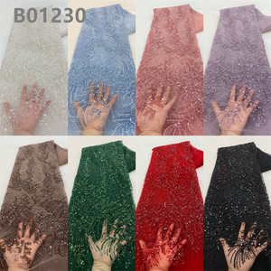 Vestido de novia bordado de alta calidad, tela de encaje francés, cuentas de Color blanco, Material de encaje de lentejuelas para fiesta - Product Image 2