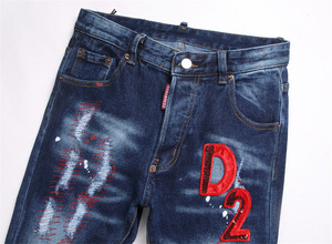 <span class=keywords><strong>Jeans</strong></span> Slim da Uomo a Vita Media Blu Strappati con Patch Ricamate Stile Gotico Vintage Hip Hop con Motivi Leopardati e Rivetti a Diamante per l'Inverno - Product Image 3