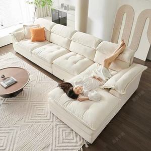 Juego de Sofás Estilo Crema, Diseño Moderno Francés para Apartamentos Pequeños, Sala de Estar de Lujo Ligero, Sofá de Tela de Terciopelo Leche - Product Image 4