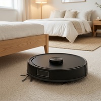 Robot Vacuum Cleaner Pintar Hitam Tahan Lama, Dikendalikan Aplikasi, Filter HEPA, Motor Tanpa Sikat, Pembuangan Kotoran Otomatis, Pengepelan Sonik