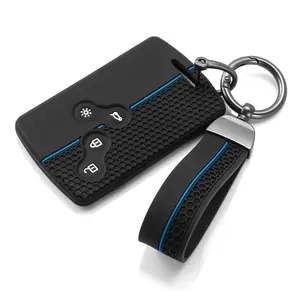 Étui de protection en silicone pour clé de voiture et porte-clés, compatible <span class=keywords><strong>Renault</strong></span> Kadjar <span class=keywords><strong>Captur</strong></span> Clio Megane 2 3 4 RS Koleos Logan Scenic Duster, avec compartiment pour <span class=keywords><strong>carte</strong></span> - Product Image 1