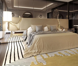 <span class=keywords><strong>Letto</strong></span> Moderno di Lusso King Size con Ampia Testiera in Acciaio Inox Dorato, Set Camera da <span class=keywords><strong>Letto</strong></span> in Tessuto Queen Size - Product Image 4