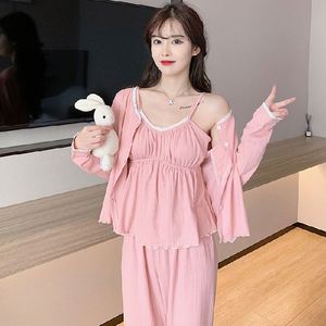 Venda quente Suspender Mangas Compridas Meninas Pijamas <span class=keywords><strong>3</strong></span> Peças Lounge Wear Conjuntos Coréia Pijamas - Product Image 3