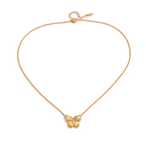 Collar con colgante de mariposa en tono dorado con incrustaciones de diamantes de imitación para mujer, accesorio de regalo de joyería de moda - Product Image 5