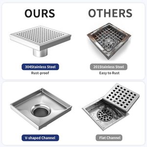 Rejilla <span class=keywords><strong>de</strong></span> drenaje cuadrada cepillada antirust y anticorrosión con cubierta reversible y atrapapelos, ecológica para uso en baños y hoteles - Product Image 4