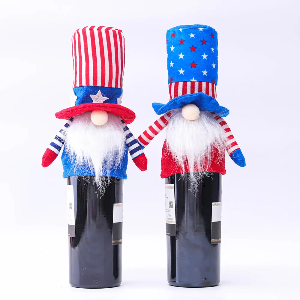 2022 Gnome bottiglia di vino festa dell'indipendenza americana gnomi coperchio bottiglia di birra zio <span class=keywords><strong>Sam</strong></span> bandiera gnomo forma cappello liquore