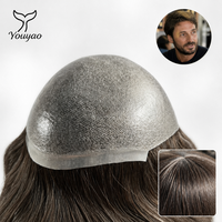 Rambut Palsu Pria Kulit PU Injeksi 0.06-0.08mm Alas Super Tipis Rambut Asli India Remy Pengganti Rambut Tahan Lama