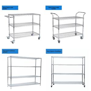 Chariot de manutention à une poignée en forme de U, en treillis métallique chromé en acier inoxydable à trois niveaux, capacité 200 kg, pour atelier - Product Image 5