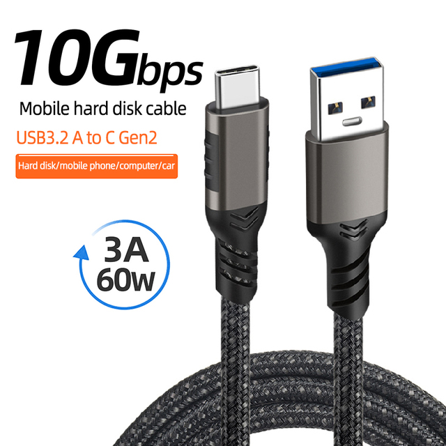 A-C 3.1 Type-C Data Cable 10Gbps USB3.2A Revolution C Large 3A60W Current Pure Copper Hard Disk Cable for Computer Public GEN2