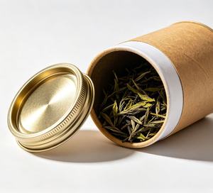 Custom Kraft Paper Tube With Clear <b>Window</b> For Tea Packaging Recyclable Airtight Craft Cylinder Gold <b>Foil</b> Leaf Design - Product Image 4
