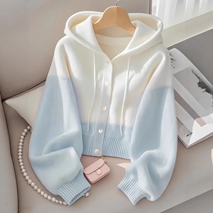 <span class=keywords><strong>Pull</strong></span> à capuche en cachemire et laine pour femme, de haute qualité, élégant, avec boutons, pour l'automne et l'hiver - Product Image 1