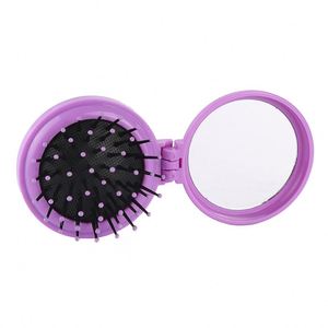 Wholesale Travel Round Folding Pocket Mini Comb <b>Compact</b> Massage Women and Girls Hair Brush With <b>Mirror</b> - Product Image 5