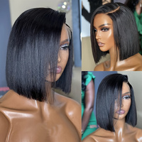 Perruques Lace Frontal en Cheveux Humains Vietnamiens Bruts, Coupe Bob Courte, Ultra-Lisses, Sans Colle, avec Dentelle HD, pour Femmes Noires