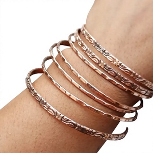 Pure Copper <b>Magnetic</b> Bangle Set Unisex Closed <b>Ring</b> Bangle Traditional Ayurvedic Healing Jewelry Floral Flower Leaf - Product Image 1