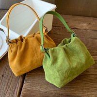 Sac Seau en Polyester Effet Daim Rétro pour Femme, Sac à Main Plissé Portable, Sac à Bandoulière Coréen Tendance