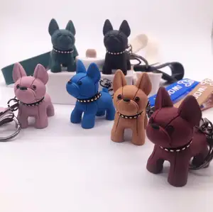 Chaveiro de couro com bolinhas unissex, chaveiro fofo de desenho animado para cachorro, presente de casal