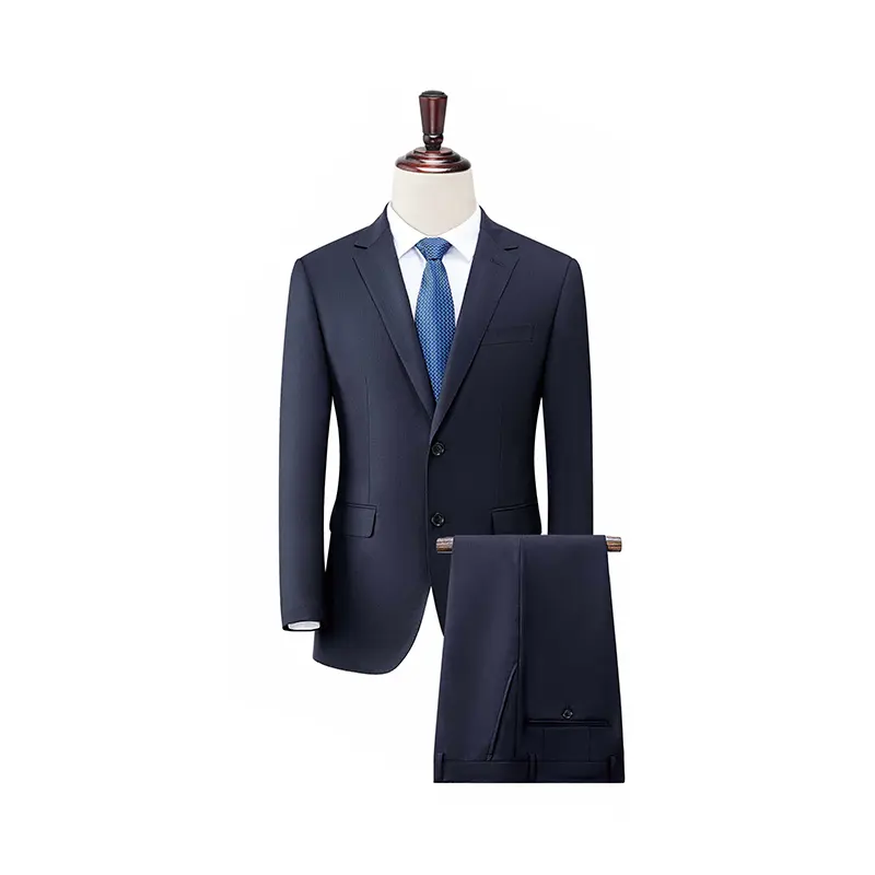 Fashion Design Wool 70% Polyester 30% Single Row Double Button Suit Herringbone Pattern Business Coat Pant Men Suit