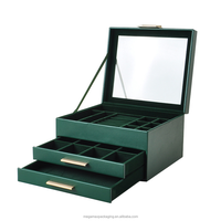 Boîte de rangement pour bijoux en cuir de verre PU de luxe, bague, boucles d'oreilles, bracelet, montre, collier, boîte organisateur de bijoux de voyage en velours, emballage