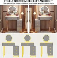 Bureau de toilette moderne avec rotation à 360° °   Miroir LED rotatif, poignées invisibles et pieds en acier inoxydable, 3 options de taille pour la chambre.