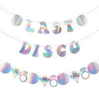 Bannière de fête en forme de disque laser coloré argenté « Last Disco » avec lettres et motif floral