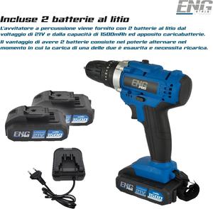 ENG PRO Darbeli Matkap 21V Kılıf 27 Aksesuar 2 Pil 1 Hızlı Şarj Cihazı 0-1350 RPM Kendinden Tahrikli Mil 10mm UM ET AB21 - Product Image 5