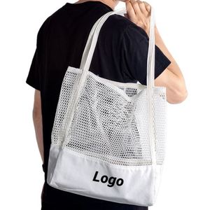 Promotion Stylish Mesh Canvas <b>Net</b> Grocery <b>Bags</b> with Patchwork Design Perfect for Beach Yoga Shopping Sports Activities - Product Image 1