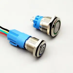 16mm 19mm 22mm 5v 12v tri-color RGB LED momentary latching metal push button switch w/cable harness connector