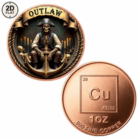 Pièce de monnaie en cuivre pur 999 de 1 once, personnalisée en gros, avec motif de squelette de pirate déroutant assis sur une ancre avec bougies et crânes, objet de collection