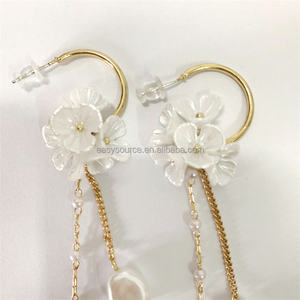 RE4635 orecchini pendenti con perle simulate nappa orecchini con petali di fiori gioielli da sposa per donna di moda - Product Image 4