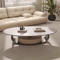 Wohnzimmermöbel Runder Ovaler Moderner Beistelltisch Luxuriöser Edelstahl Smart Marmor Couchtisch mit Schublade