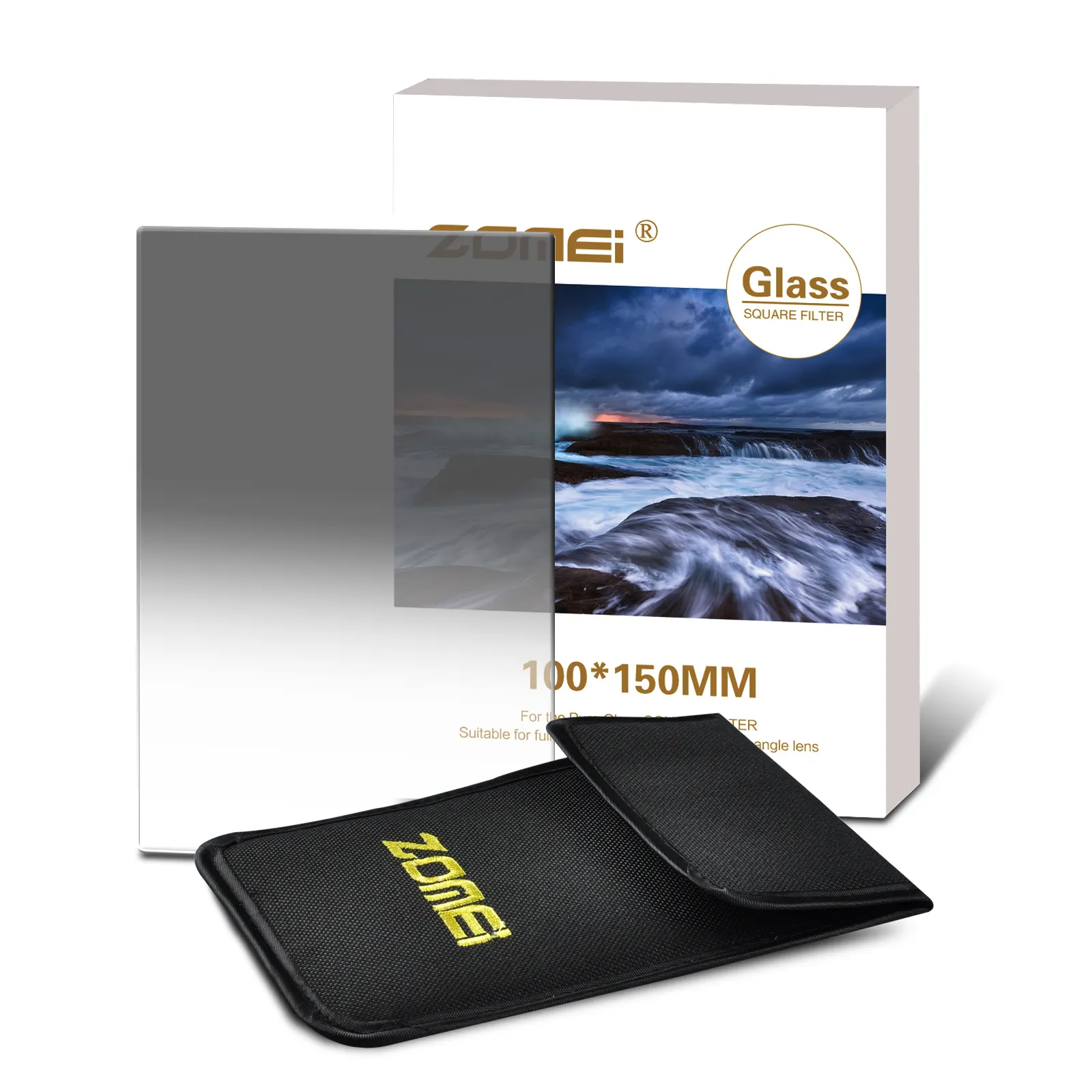 Zomei filtro câmera quadrado, 100x150mm filtro de vidro óptico gnd2/4/8 filtro para câmera dslr com suporte e anel adaptador