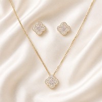 Set Perhiasan Kalung dan Anting Wanita Desain Bunga Berlapis Emas 14K dari Paduan Tembaga dengan Potongan Brilian dan Batu Zirkon untuk Pernikahan dan Ulang Tahun