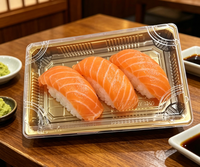 Plateau à sushi multifonctionnel en plastique PET jetable résistant aux hautes températures avec couvercle pour les plats à emporter, les salades, les sandwichs, le pain, l'utilisation domestique
