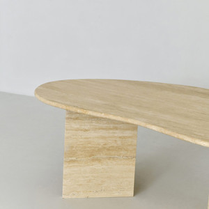 Mesa de Centro de Piedra Natural Beige Pulida de Estilo Nórdico Moderno, Mesa de Café de Travertino - Product Image 5