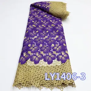 NI.AI 2024 violet africain suisse Voile dentelle avec pierre broderie fleurs tissu tissu soluble dans l'eau tissu pour femme mariage