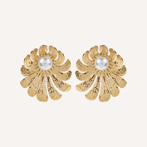 Boucles d'oreilles en acier inoxydable avec perles d'eau douce dorées YFB E543, printemps-été, 4,1 cm - Product Image 1