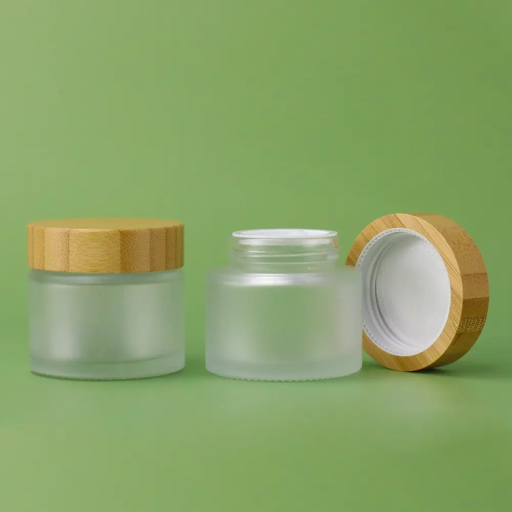 Vendita calda bambù legno cosmetico rotondo confezione cosmetica set vasetto crema viso 30g 50g vasetti cosmetici contenitore con interno in vetro