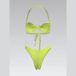 Chic Flattering Twist-Front Halter <b>Bikini</b> Set with Back Tie-Up Design & V-Cut Bottoms for Beach-Ready Silhouette - Product Image 2