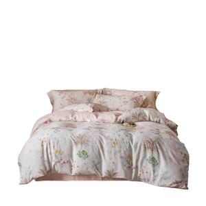 Parure de lit quatre pièces en Tencel, coton et lin, imprimé floral frais, teinture réactive, style drap, pour toutes les saisons - Product Image 5