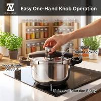 Casserole à pression en acier inoxydable avec bouton mécanique, fond à induction 1600T, 8L, 6 systèmes de sécurité, garantie à vie limitée, en stock