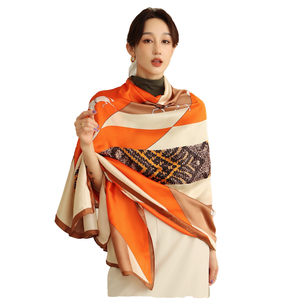 女性用高級デザイナーポリエステルスカーフ幾何学模様プリントロングバンダナ夏のビーチショールラップ - Product Image 1